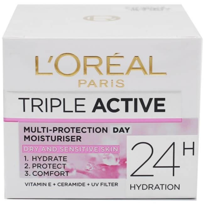کرم آبرسان روز پوست های خشک و حساس لورال تریپل اکتیو LOreal Triple Active حجم 50 میلی لیتر